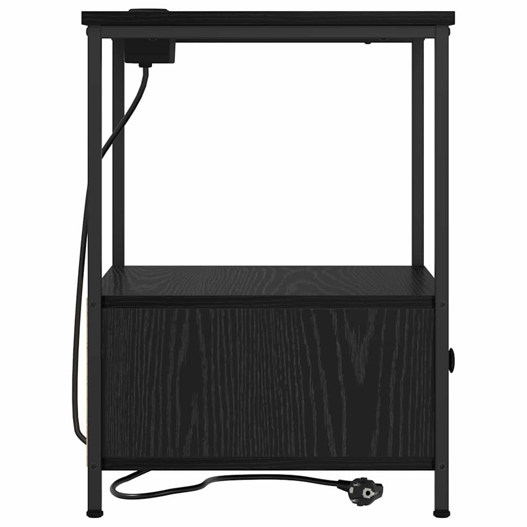 Bedside Cabinet with Charging Station 2 pcs Black oak